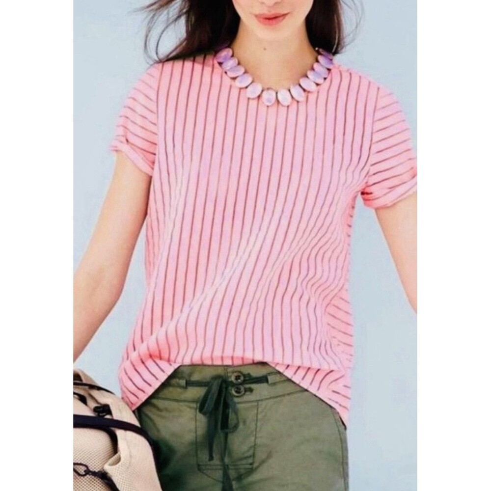J. Crew Pink Shadow Stripe Top Womens Size 12 Semi Sheer Back Zip NEW W Tags
